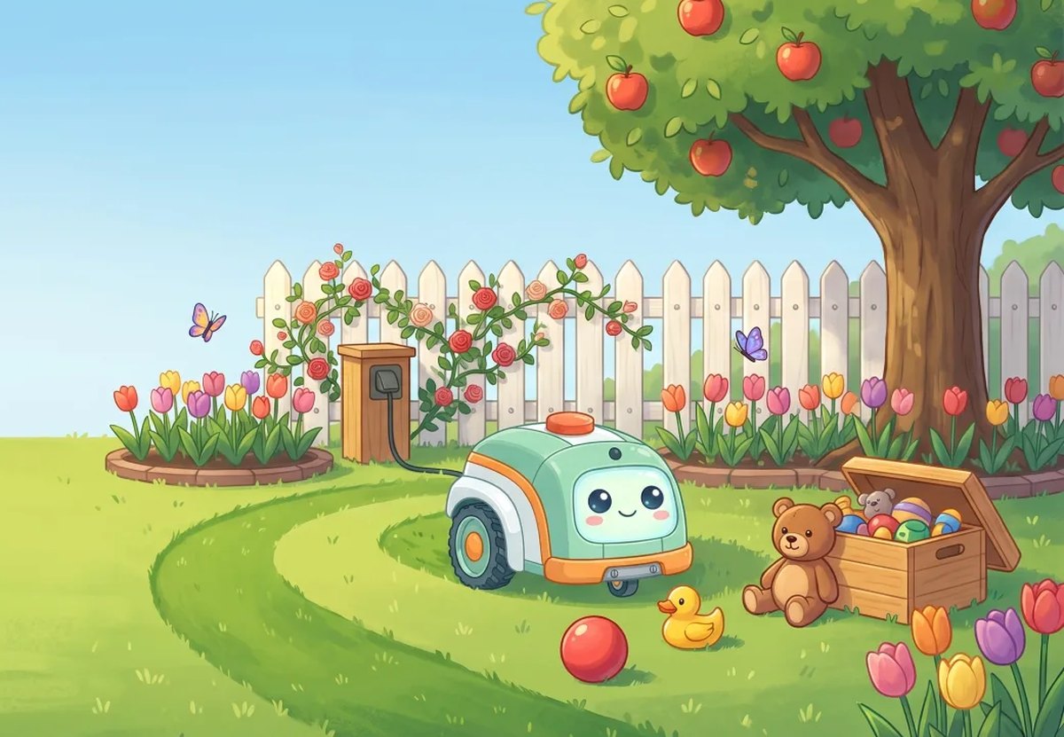 Mo der Mähroboter in seinem Garten